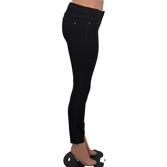 Rachel Roy Black Mid-Rise Studded Skinny Jeans 28 | Rockstar Girlfriend Grunge - Picture 9 of 15